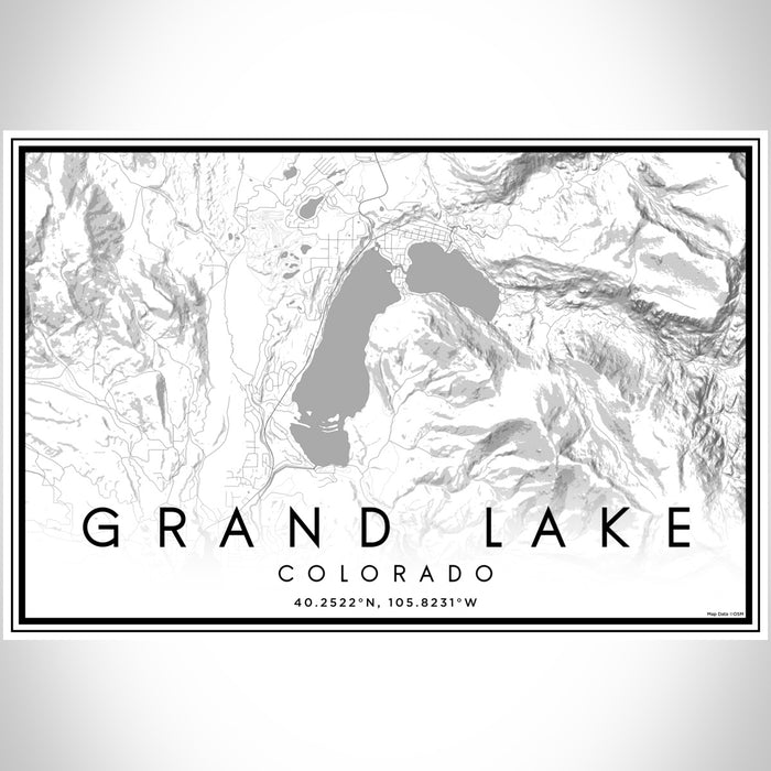 Grand Lake Colorado Map Print Landscape Orientation in Classic Style With Shaded Background