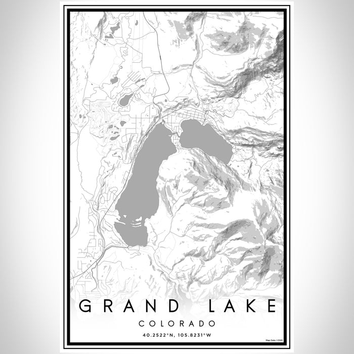 Grand Lake Colorado Map Print Portrait Orientation in Classic Style With Shaded Background