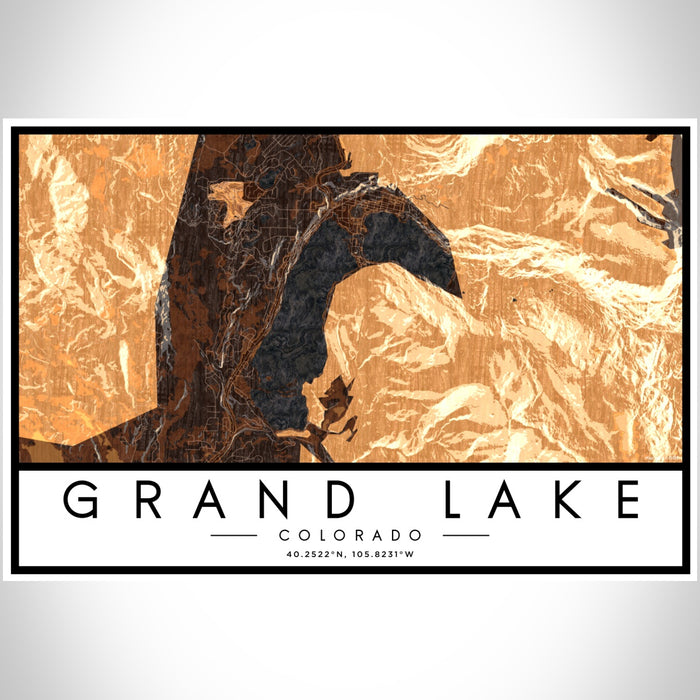 Grand Lake Colorado Map Print Landscape Orientation in Ember Style With Shaded Background