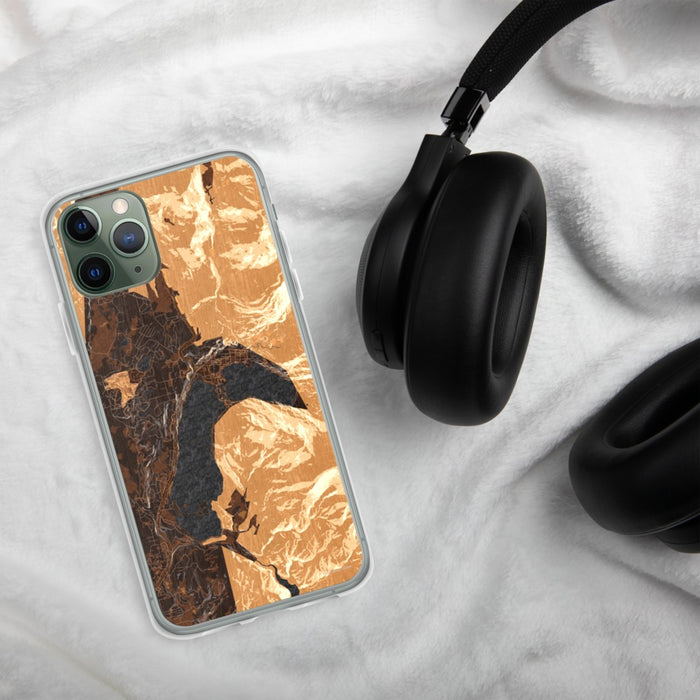 Custom Grand Lake Colorado Map Phone Case in Ember on Table with Black Headphones