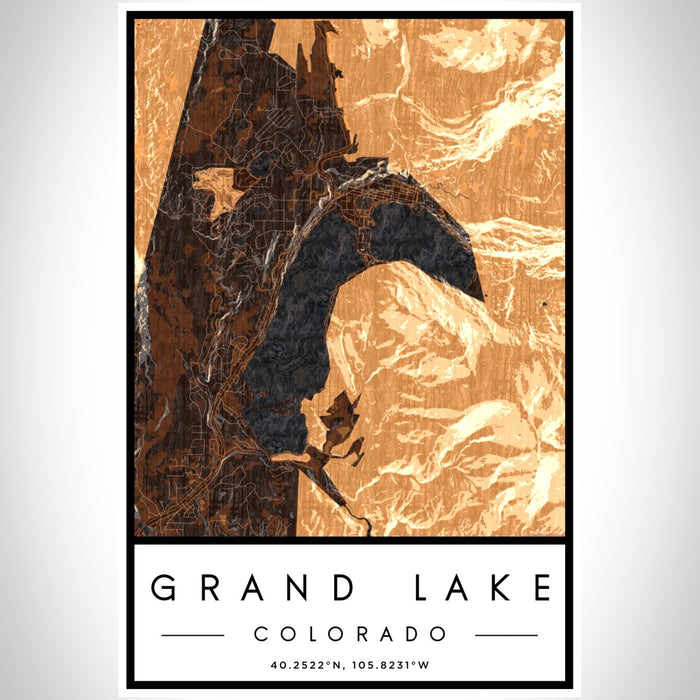 Grand Lake Colorado Map Print Portrait Orientation in Ember Style With Shaded Background