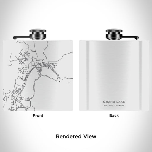 Rendered View of Grand Lake Colorado Map Engraving on 6oz Stainless Steel Flask in White