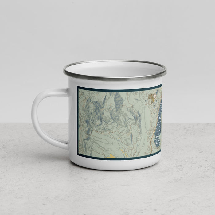 Left View Custom Grand Lake Colorado Map Enamel Mug in Woodblock