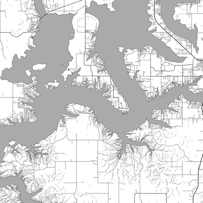 Grand Lake O' the Cherokees Oklahoma Map Print in Classic Style Zoomed In Close Up Showing Details