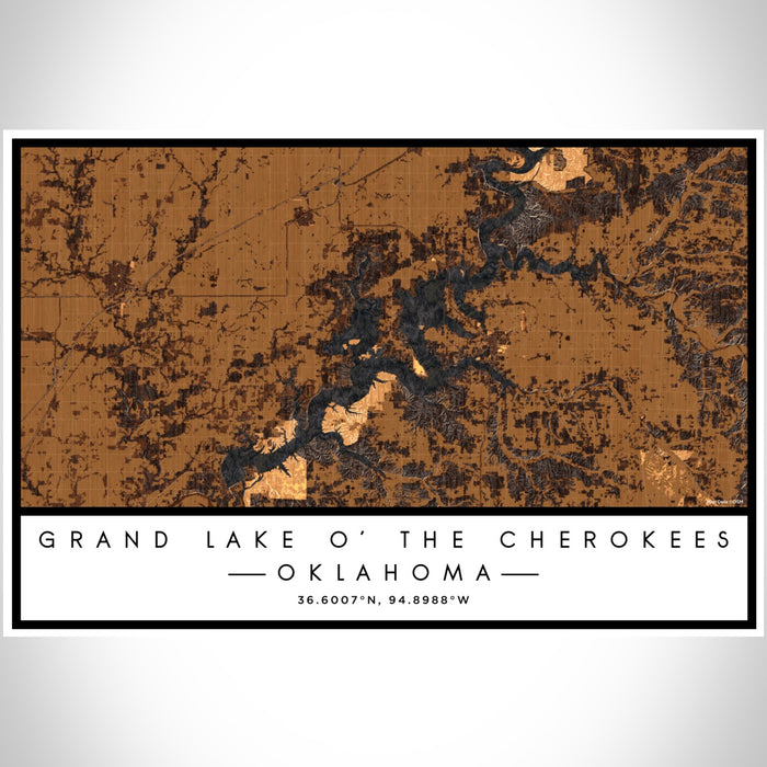 Grand Lake O' the Cherokees Oklahoma Map Print Landscape Orientation in Ember Style With Shaded Background