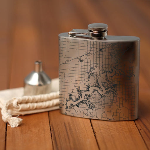 Grand Lake O' the Cherokees Oklahoma Custom Engraved City Map Inscription Coordinates on 6oz Stainless Steel Flask