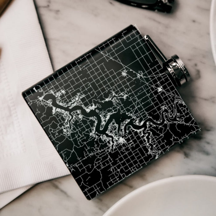 Grand Lake O' the Cherokees Oklahoma Custom Engraved City Map Inscription Coordinates on 6oz Stainless Steel Flask in Black