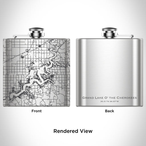 Rendered View of Grand Lake O' the Cherokees Oklahoma Map Engraving on 6oz Stainless Steel Flask