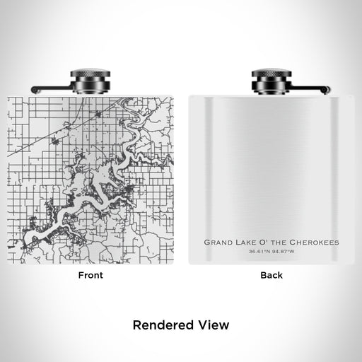 Rendered View of Grand Lake O' the Cherokees Oklahoma Map Engraving on 6oz Stainless Steel Flask in White