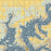 Grand Lake O' the Cherokees Oklahoma Map Print in Woodblock Style Zoomed In Close Up Showing Details