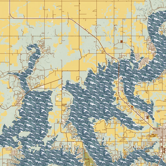 Grand Lake O' the Cherokees - Oklahoma Map Print in Woodblock — JACE Maps