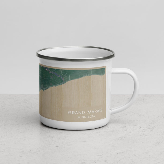 Right View Custom Grand Marais Minnesota Map Enamel Mug in Afternoon