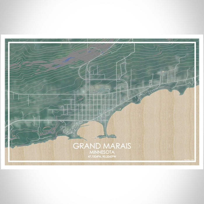 Grand Marais Minnesota Map Print Landscape Orientation in Afternoon Style With Shaded Background