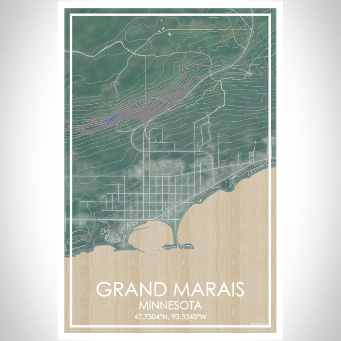 Grand Marais Minnesota Map Print Portrait Orientation in Afternoon Style With Shaded Background