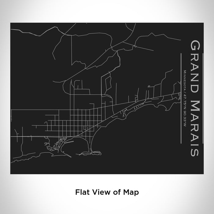 Rendered View of Grand Marais Minnesota Map Engraving on 20oz Stainless Steel Insulated Bottle with Bamboo Top in Black