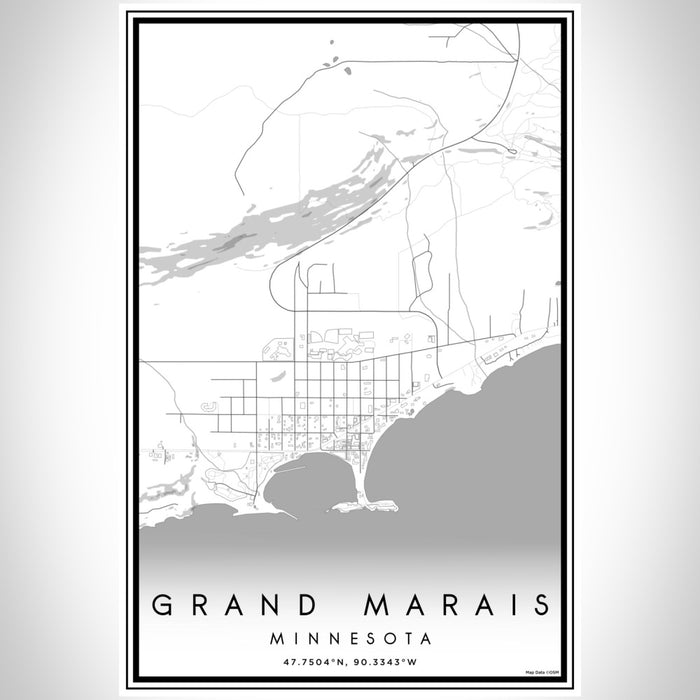 Grand Marais Minnesota Map Print Portrait Orientation in Classic Style With Shaded Background