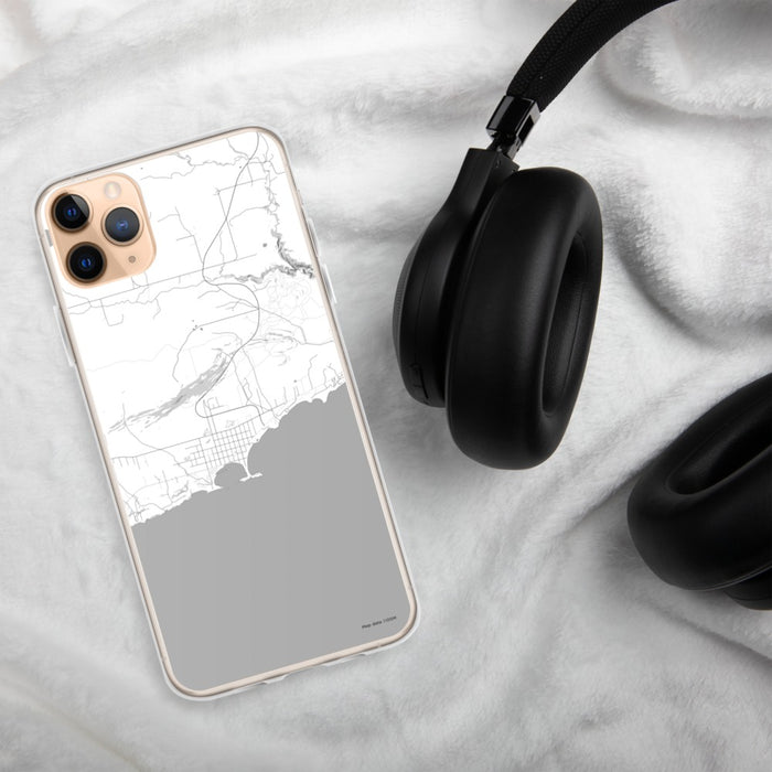 Custom Grand Marais Minnesota Map Phone Case in Classic on Table with Black Headphones