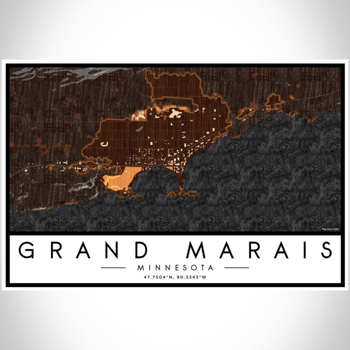 Grand Marais Minnesota Map Print Landscape Orientation in Ember Style With Shaded Background