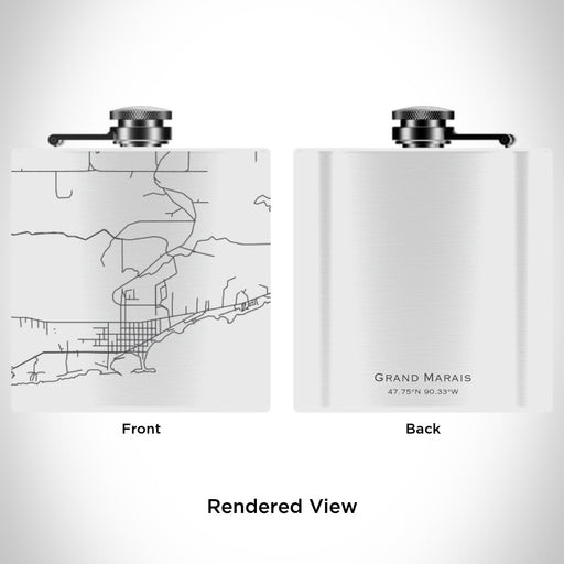 Rendered View of Grand Marais Minnesota Map Engraving on 6oz Stainless Steel Flask in White