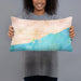 Person holding 20x12 Custom Grand Marais Minnesota Map Throw Pillow in Watercolor