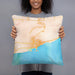 Person holding 18x18 Custom Grand Marais Minnesota Map Throw Pillow in Watercolor