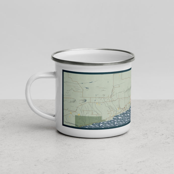 Left View Custom Grand Marais Minnesota Map Enamel Mug in Woodblock