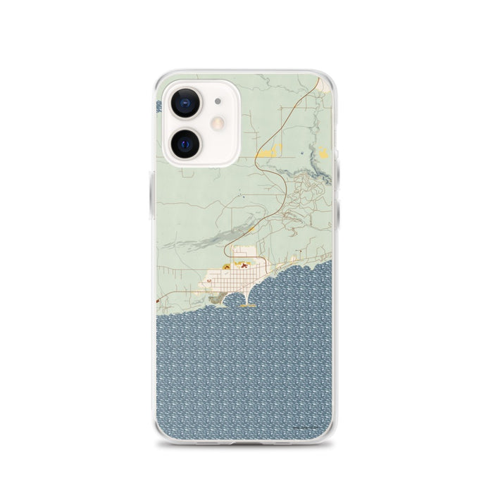 Custom Grand Marais Minnesota Map iPhone 12 Phone Case in Woodblock