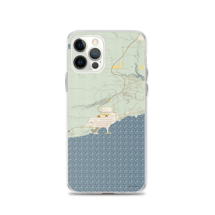 Custom Grand Marais Minnesota Map iPhone 12 Pro Phone Case in Woodblock