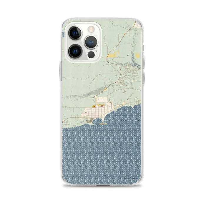 Custom Grand Marais Minnesota Map iPhone 12 Pro Max Phone Case in Woodblock