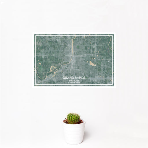 12x18 Grand Rapids Michigan Map Print Landscape Orientation in Afternoon Style With Small Cactus Plant in White Planter
