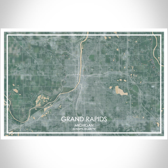 Grand Rapids Michigan Map Print Landscape Orientation in Afternoon Style With Shaded Background