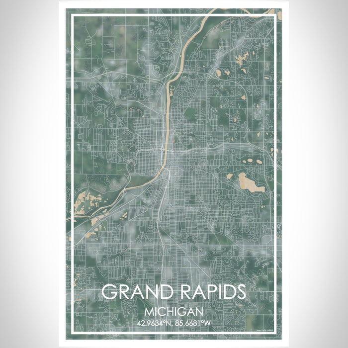 Grand Rapids Michigan Map Print Portrait Orientation in Afternoon Style With Shaded Background