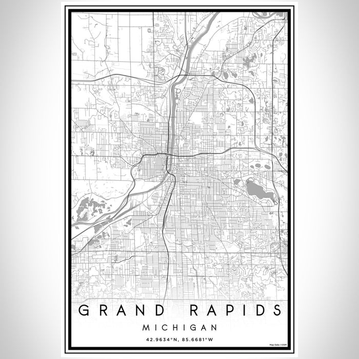 Grand Rapids Michigan Map Print Portrait Orientation in Classic Style With Shaded Background
