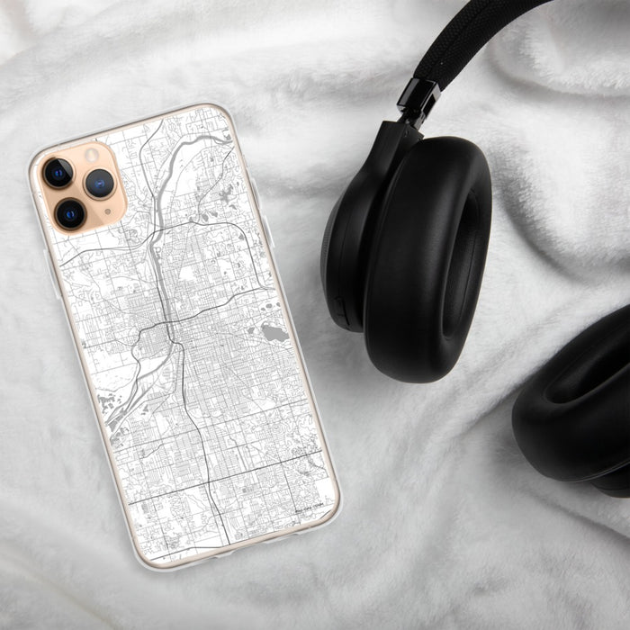 Custom Grand Rapids Michigan Map Phone Case in Classic on Table with Black Headphones