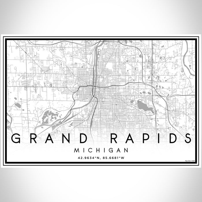 Grand Rapids Michigan Map Print Landscape Orientation in Classic Style With Shaded Background