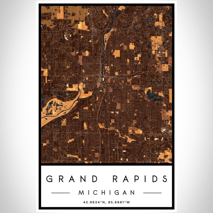 Grand Rapids Michigan Map Print Portrait Orientation in Ember Style With Shaded Background