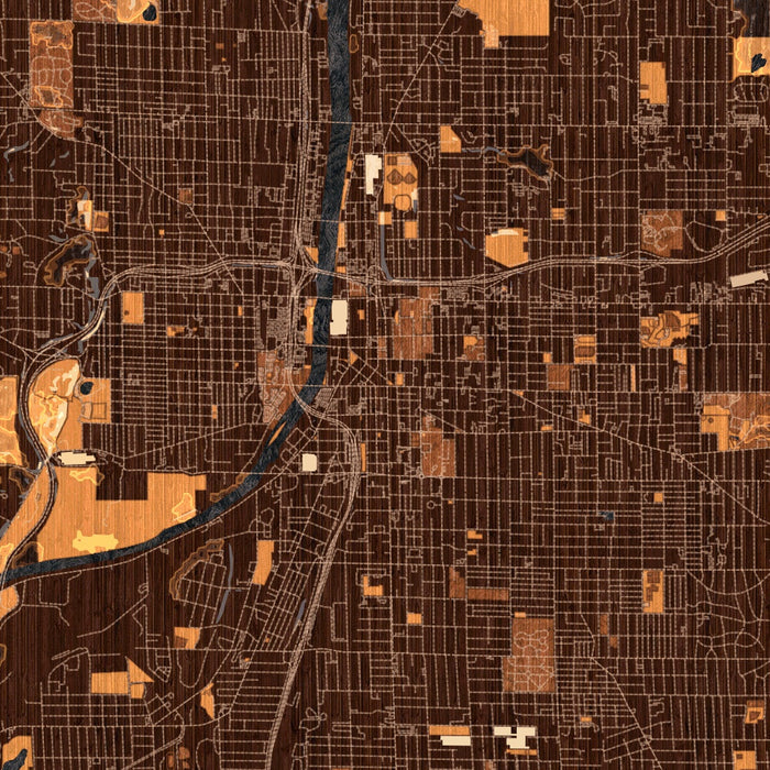 Grand Rapids Michigan Map Print in Ember Style Zoomed In Close Up Showing Details