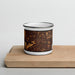 Front View Custom Grand Rapids Michigan Map Enamel Mug in Ember on Cutting Board