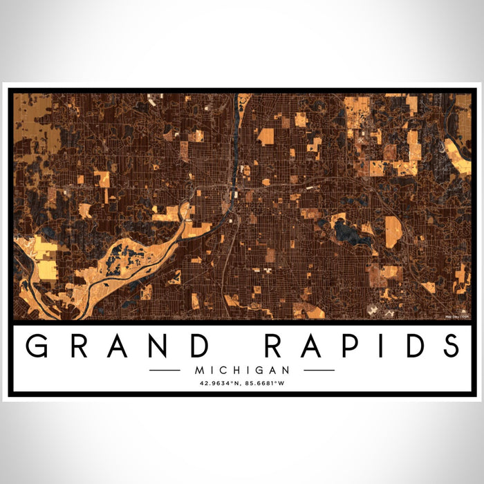 Grand Rapids Michigan Map Print Landscape Orientation in Ember Style With Shaded Background