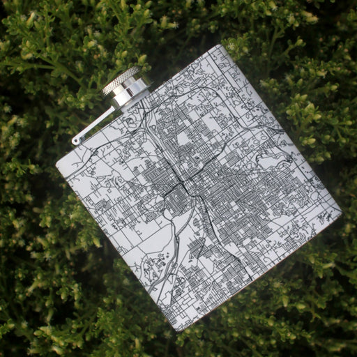 Grand Rapids Michigan Custom Engraved City Map Inscription Coordinates on 6oz Stainless Steel Flask in White