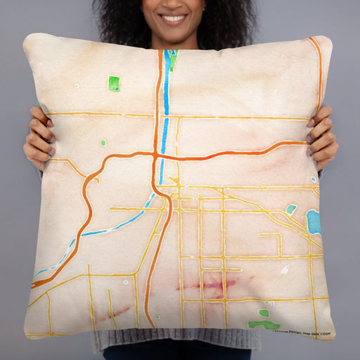 Person holding 22x22 Custom Grand Rapids Michigan Map Throw Pillow in Watercolor