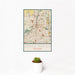 12x18 Grand Rapids Michigan Map Print Portrait Orientation in Woodblock Style With Small Cactus Plant in White Planter