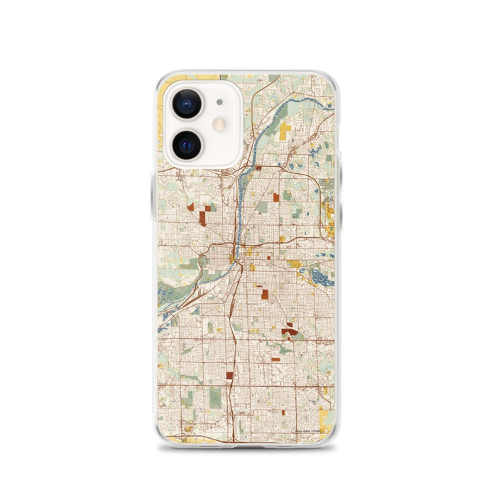 Custom Grand Rapids Michigan Map iPhone 12 Phone Case in Woodblock