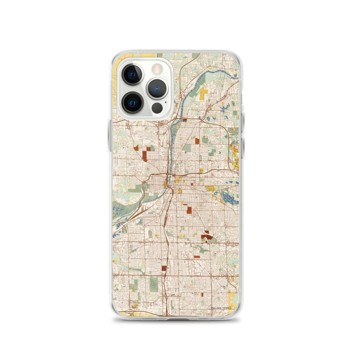 Custom Grand Rapids Michigan Map iPhone 12 Pro Phone Case in Woodblock
