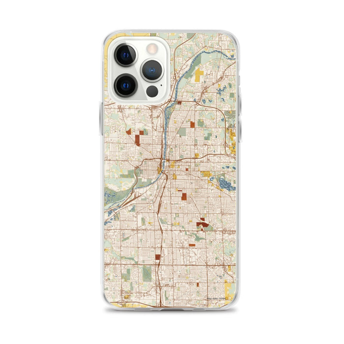 Custom Grand Rapids Michigan Map iPhone 12 Pro Max Phone Case in Woodblock