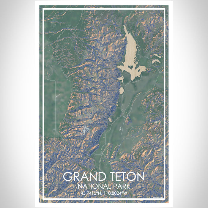 Grand Teton National Park Map Print Portrait Orientation in Afternoon Style With Shaded Background