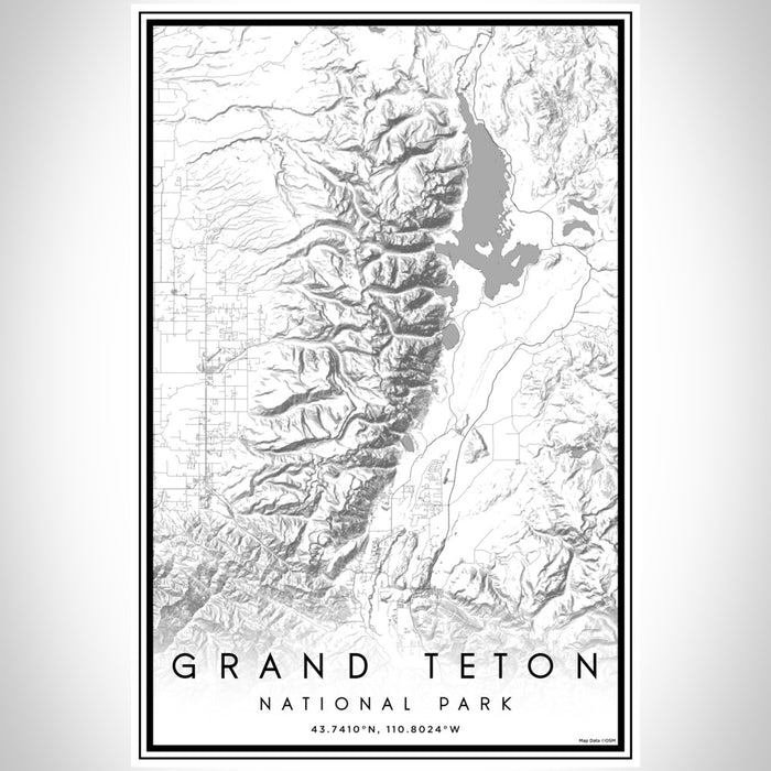 Grand Teton National Park Map Print Portrait Orientation in Classic Style With Shaded Background