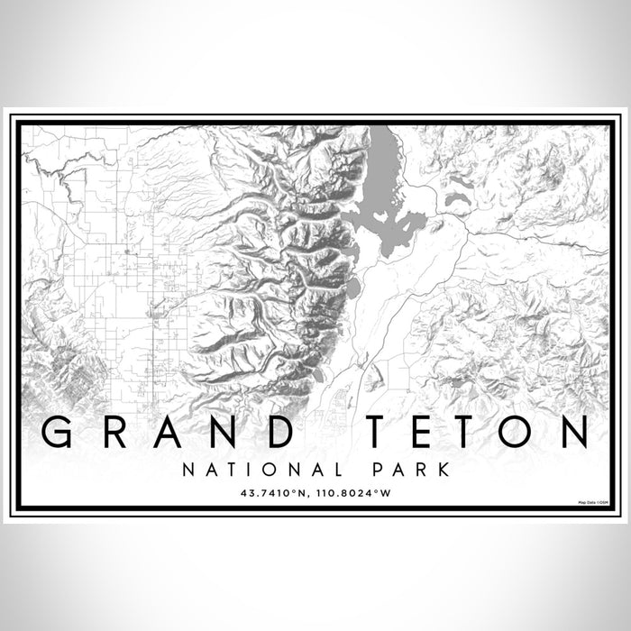 Grand Teton National Park Map Print Landscape Orientation in Classic Style With Shaded Background
