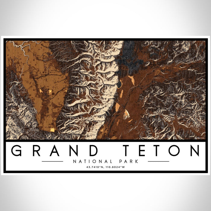 Grand Teton National Park Map Print Landscape Orientation in Ember Style With Shaded Background