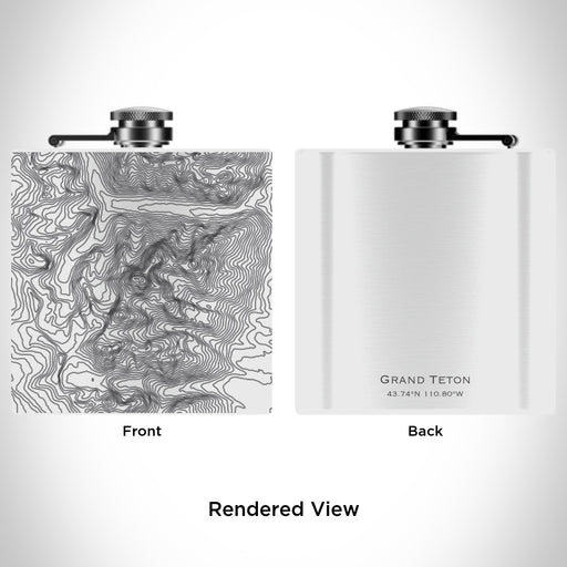 Rendered View of Grand Teton National Park Map Engraving on 6oz Stainless Steel Flask in White